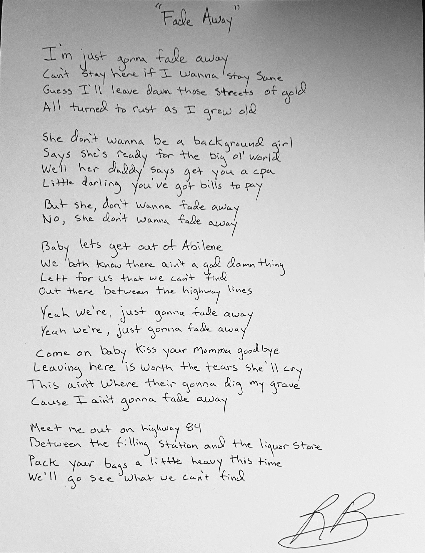 Rob Baird Framed Handwritten Lyrics